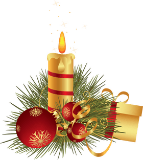 Festive Candle with Cheerful Ornaments PNG