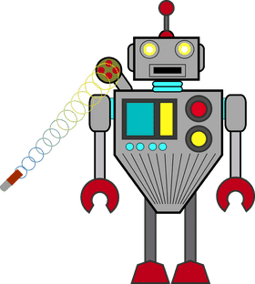 Retro Action Robot with Colorful Features PNG