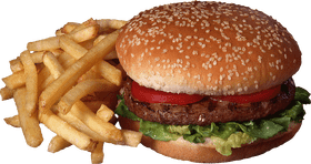 Delicious Gourmet Burger with Crispy Fries PNG
