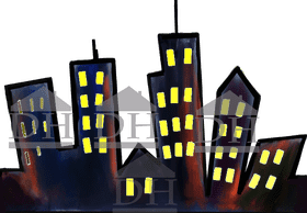 Vibrant Twilight City Skyline Silhouette PNG