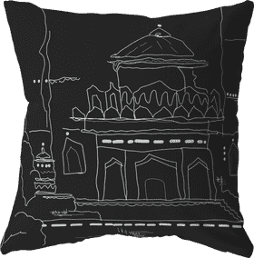 Elegant Sketch Pillow Cushion with Architectural Design PNG