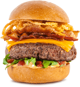 Ultimate Cheesy Bacon Burger Delight PNG