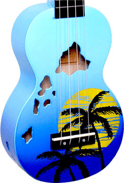 Tropical Sunset Ukulele with Palm Trees PNG