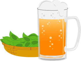 Refreshing Beer Glass with Tasty Snacks PNG