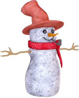 Cheerful Snowman with a Red Hat and Scarf PNG