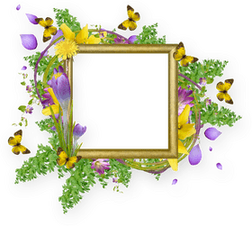 Iris Flower Garden with Joyful Butterflies PNG