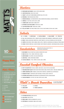 Matt's Restaurant Menu Coastal Comfort and Fresh Flavors PNG