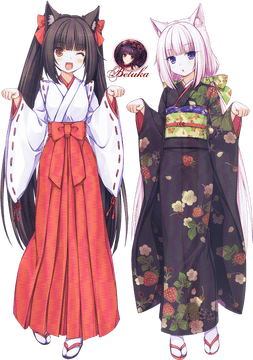 Charming Kimono Duo with Whimsical Cat Ears PNG