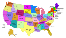 Colorful USA Map Highlighting State Borders and Names PNG