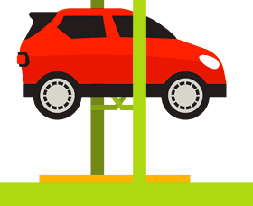 Red Car on a Lift for Maintenance PNG