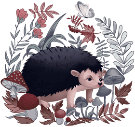 Whimsical Forest Friends A Hedgehog's Adventure PNG