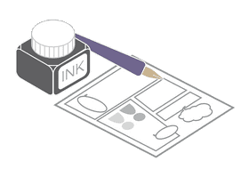 Classic Ink Bottle with Writing Supplies PNG