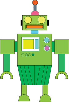 Cheerful Green Robot with Colorful Buttons PNG