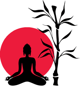 Serene Buddha Amidst Bamboo and Tranquil Sun PNG