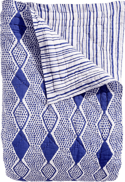 Elegant Blue Quilt Blanket with Striped Lining PNG