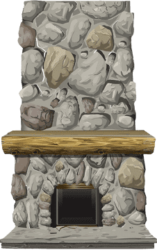Rustic Stone Fireplace with Wooden Mantel PNG