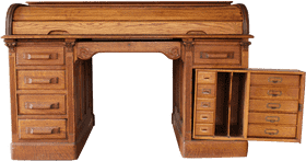 Elegant Vintage Office Desk with Multiple Drawers PNG