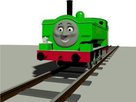 Cheerful Green Train on the Tracks PNG