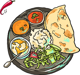 Delicious Indian Food Platter with Spices PNG