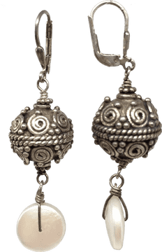 Elegant Silver Swirl Design Earrings with Pearl Drops PNG
