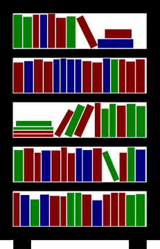 Vibrant Library Interior with Colorful Bookshelves PNG