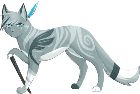 Mystic Silver Cat with Feathered Elegance PNG