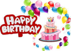 Colorful Birthday Bash with Cake and Balloons PNG