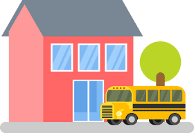 Cheerful Yellow Bus at the Family Home PNG