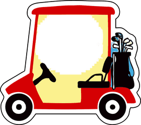 Colorful Golf Course Cart with Clubs PNG