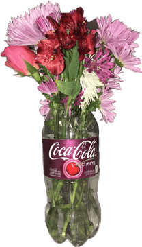 Charming Flower Bouquet in a Soda Bottle PNG
