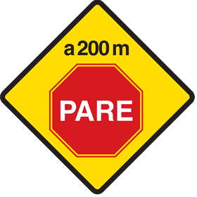 Warning Stop Sign Ahead at 200 Meters PNG