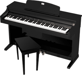 Elegant Black Piano with Sturdy Bench PNG