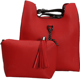Chic Red Handbag Duo with Tassel Bag PNG