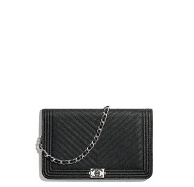 Chic Black Wallet with Chain Detail PNG