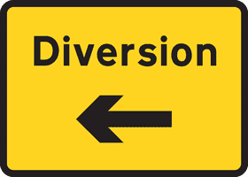 Road Sign Indicating Left Turn for Diversion PNG