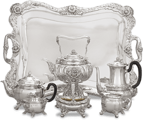 Elegant Silver Cookware Tea Set Collection PNG