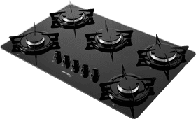Modern Black Glass Gas Stove with Five Burners PNG