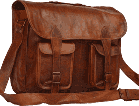 Classic Brown Leather Wallet Messenger Bag PNG