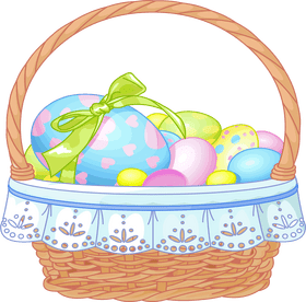Easter Basket of Colorful Eggs PNG