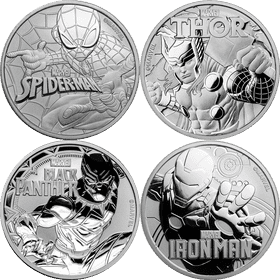 Marvel Heroes Legends in Silver Coins PNG