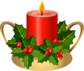 Festive Candle with Holly and Berries PNG