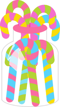 Colorful Walking Cane Display in a Jar PNG