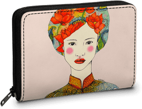 Artistic Floral Design Wallet for Stylish Women PNG