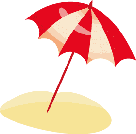 Sunny Beach Relaxation with a Red Umbrella PNG