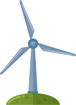 Whimsical Wind Turbine on Green Hilltop PNG