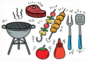 Kebab Grill Delight Skewers and Sauces PNG