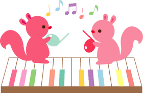 Squirrels Playing Music Notes on a Colorful Piano PNG