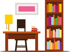 Cozy Library Interior with Reading Nook PNG