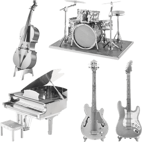 Diverse Collection of Musical Instruments in Silver PNG