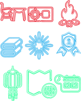 Neon Sign Elements of Adventure and Celebration PNG